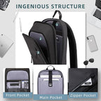 hk Backpack for Men Business Slim Backpack with USB Charger Computer Lightweight Anti-theft Travel Backpacks 15.6 inch Water Resistant Laptop Bag for Work Office College-Black
