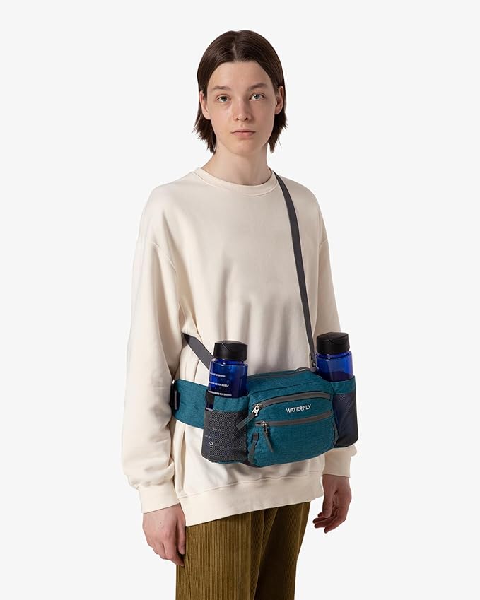 WATERFLY Fanny Pack Waist Bag: Waist Pack for Women Men with Two Water Bottle Holder Hiking Fanny Pack for Running Walking DogWalking Travel Cycling