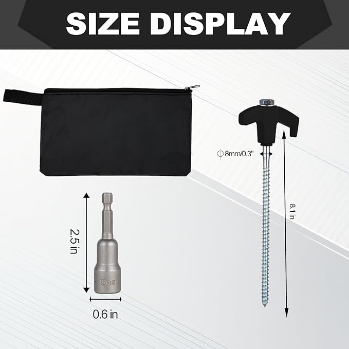 16 Pack Screw in Tent Stakes Heavy Duty,8 Inch Ground Anchors Screw in,Metal Stakes with Hex Head Driver,Camping Tent Accessories.(Black)