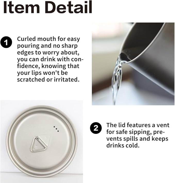 750ml/26oz Titanium Camping Pot with Lid and Foldable Handle, Ultralight Camping Mug for Hiking, Backpacking, Outdoor Cooking, and Travel