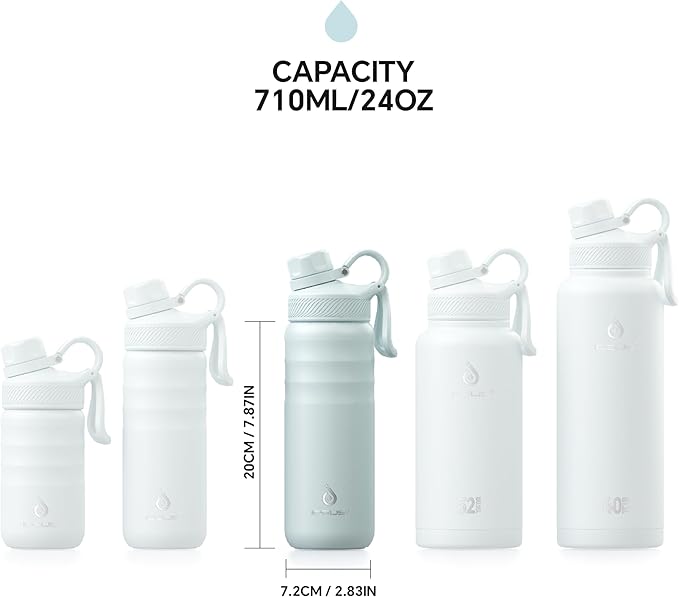 IDEUS Insulated Stainless Steel Water Bottle with 2 Leak-Proof Lids, Thermal Water Flask for Hiking Biking, 24oz, Light Blue