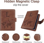 Passport Holder Wallet Cover Personalized Letter A-Z Travel Wallet RFID Blocking Passport Cover Wallet Case for Travel Passport Book Holders for Women and Men, Brown-L