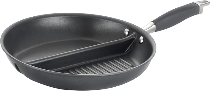 Anolon Advanced Hard Anodized Nonstick Divided Grill / Griddle Pan / Skillet - 12.5 Inch, Gray