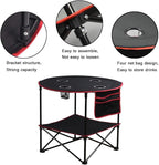 LEADALLWAY Camping Table Folding Picnic Table with 4 Cup Holders and Side Storage Bag Collapsible Canvas Portable Tables Folding with Carry Bags for BBQ Outdoor Fishing