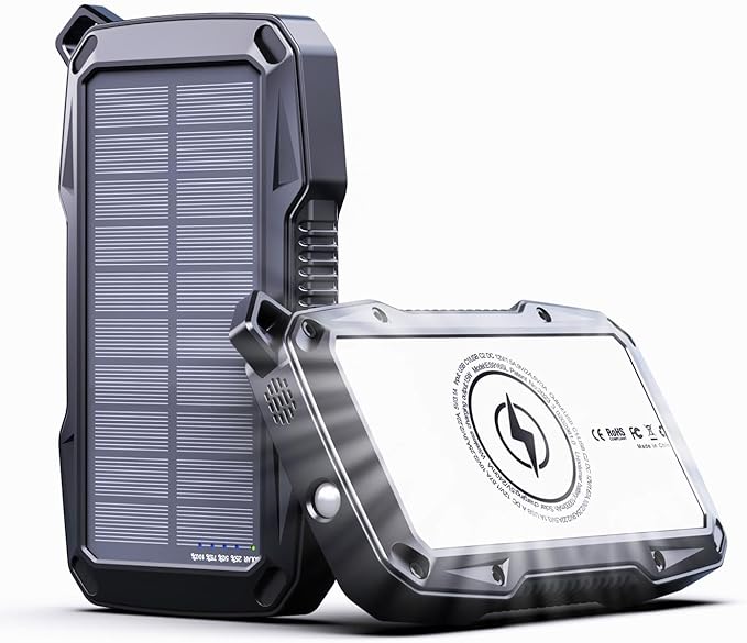 ABFOCE Solar Power Bank 10000mAh with 22.5W Fast Charging, Sensor Alarm, 15W Wireless Charger LED Flashlight, Battery Pack, Solar Panel Charger for iPhone 16 15 14 iPad Samsung Outdoor Camping Hiking