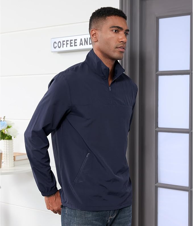 Men's Casual Quarter Zip Pullover Golf Windbreakers Athletic Lightweight Jacket Hiking Running Sweatshirt with Pockets