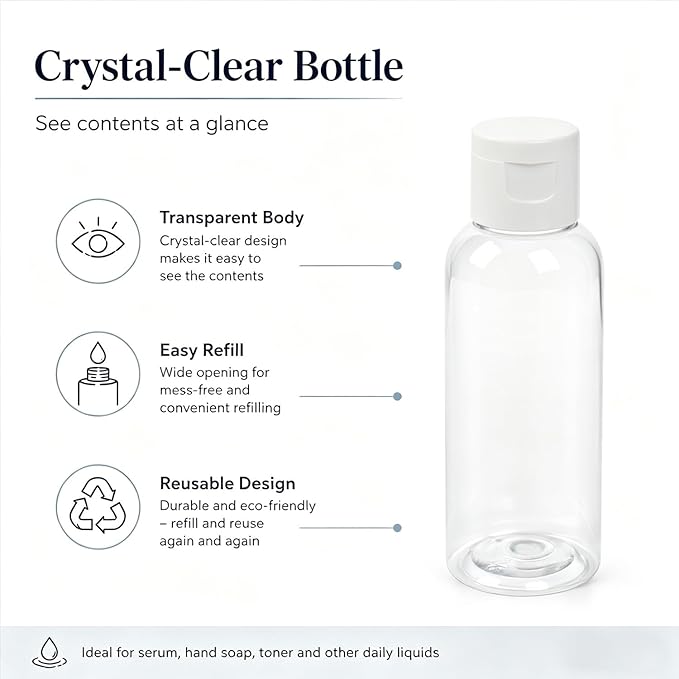 TRENDBOX 6 Pack Plastic Empty Bottles with Flip Cap for Shampoo, Lotions, Liquid Body Soap, Cream (2 oz / 60 ml)