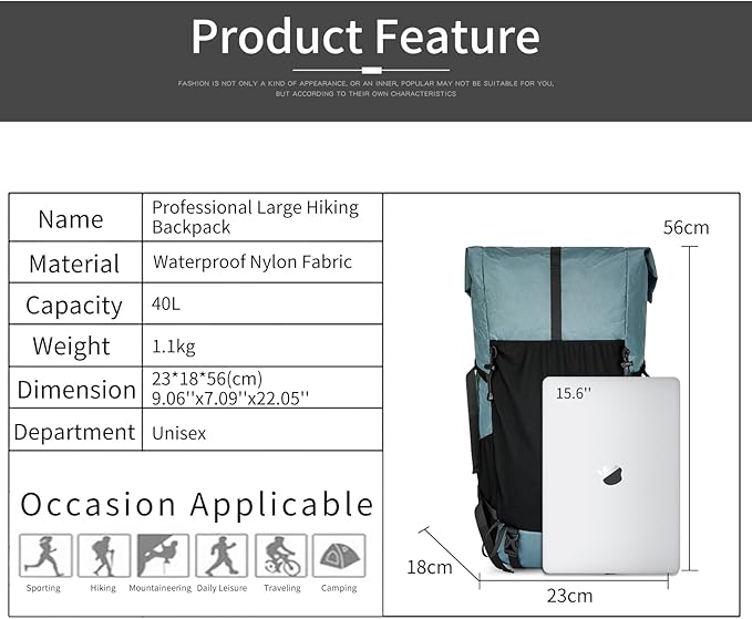 Hiking Backpack,30L +10L Extra Large Capacity Hiking Bag,Internal Frame Camping Backpack,Upgraded X-PAC Lightweight Sport Daypack Travel Backpacks Fit For Mountain Climbing Camping (Grey Green)