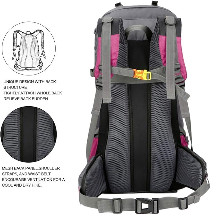 Bseash 60L Waterproof Hiking Camping Backpack with Rain Cover, Large Outdoor Sport Travel Daypack Rucksack for Climbing