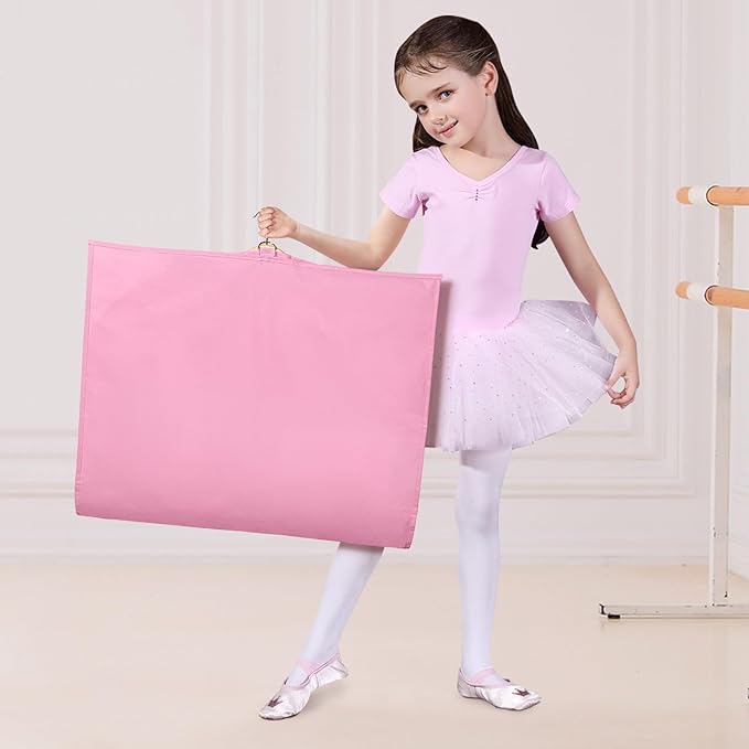 Univivi Dance Costume Bags Garment Bag 40 Inch Hanging Clothes for Dance Competitions, with 3 Medium Clear Zipper Pockets for Dance Costumes, Closet Storage (Pink, 2 Pack)