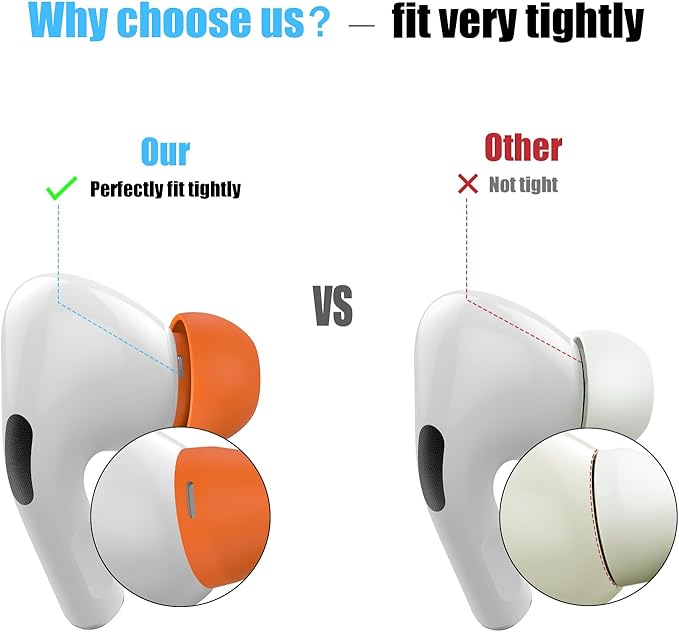 3 Pairs Replacement Ear Tips for AirPods Pro 1st & 2nd Generation with Noise Reduction Hole, Silicone Ear Tips for AirPods Pro with Portable Storage Box and Fits in Charging Case (Medium, Orange)