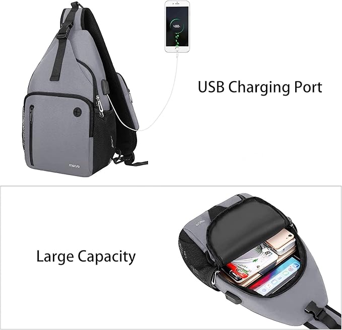 MOSISO Sling Backpack Bag, Crossbody Shoulder Bag Travel Hiking Daypack Chest Bag with Front Square Pocket&USB Charging Port