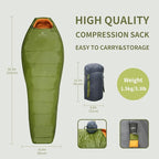 3-4 Seasons Shingle Sleeping Bag 15℉ with Inner Pocket for Adult,Perfect for Backpacking,Traveling and Hiking,Including Free Compression Stuff Sack.