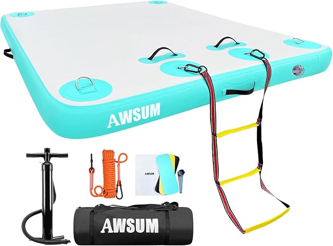 AWSUM Inflatable Floating Dock Air Dock Platform Floating Island Raft with None-Slip Surface for Pool Beach Ocean