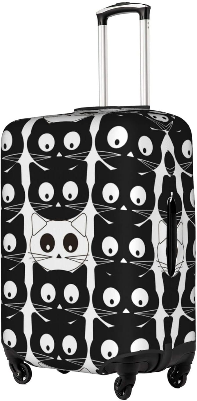 Travel Luggage Cover Suitcase Protector, Black White Cats Washable Elastic Stretch Double-sided Anti-scratch Baggage Cover Protector with Concealed Zipper for Wheeled Suitcase Fits 18-21 Inch Luggage