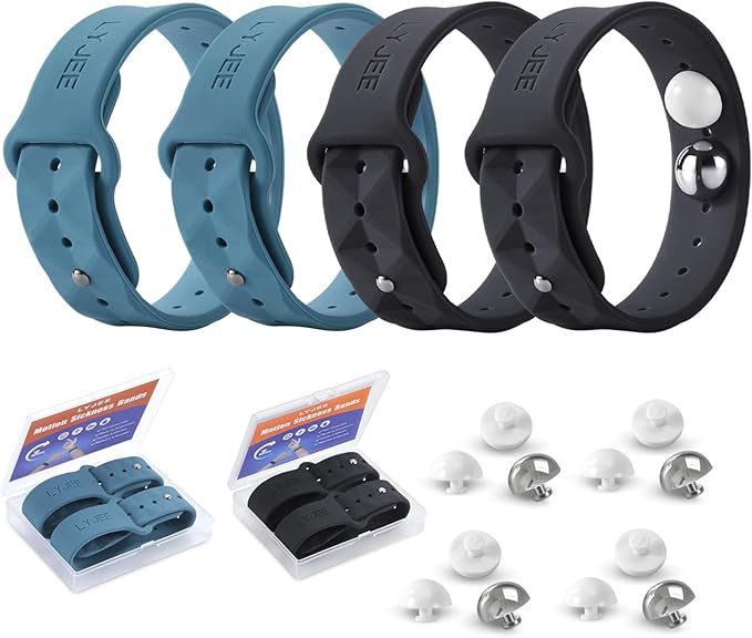 LYJEE Motion Sickness Bands Sea Sickness Wristbands Adjustable Acupressure Nausea Wristband/,Natural Relief of Nausea Headaches,Anxiety,Sleep Aid, Morning Sickness,Motion Sickness-(Black+Blue)