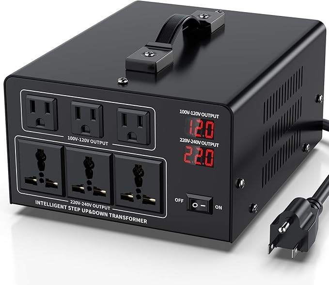 5000W Voltage Converter Transformer Step Up 110V/120V to220V/240V or Step Down 220V to 110V AC Power Converte, Circuit Breaker Protection, 3 US sockets, 3 Universal sockets, LCD Display