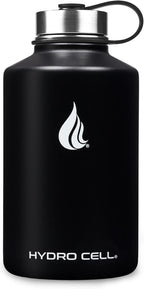 HYDRO CELL Stainless Steel Insulated Water Bottle with Straw - For Cold & Hot Drinks - Metal Vacuum Flask with Screw Cap and Modern Leakproof Sport Thermos for Adults (Black 64oz)