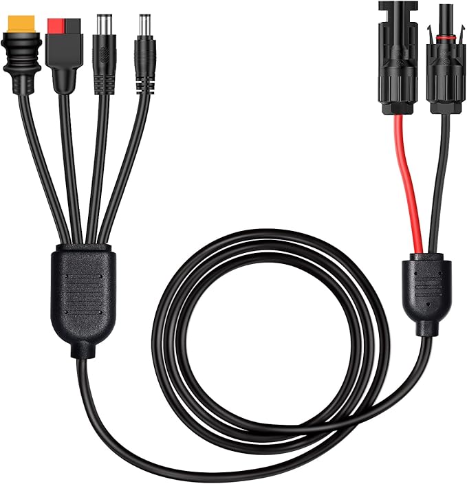 FlexSolar Solar Panel Charge Cable 6.6FT 14AWG Solar Connector to Anderson, DC5521, DC7909, XT60 Adapter for Battery Pack Power Station Solar Generator