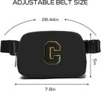 Gitus Belt Bag Fanny Pack Crossbody Bags with Initial Letter Patch Gifts for Wife Older Women Mother Coworker Bridesmaid Anniversary Travel Gifts Beach Gifts (Black-C)