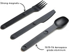 FULL WINDSOR - MAGWARE Magnetic Camping Cutlery Set - Travel Utensils for Camping, Cooking, and Outdoor Dining - Knife, Fork & Spoon - Portable Silverware with Pouch for Backpacking - Black (3 PCS)