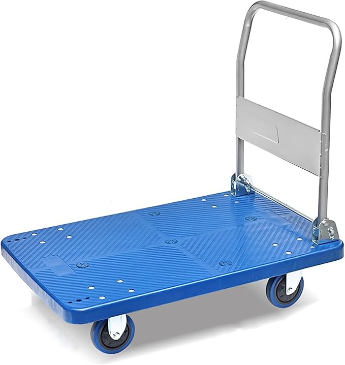 Heavy Duty Foldable Hand Trolley Cart with Quiet Wheels Flatbed Platform Hand Truck for Moving High Weight Capacity Ideal for Factories and Shops Portable Handcart.
