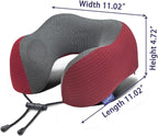 napfun Neck Pillow for Traveling, Upgraded Travel Neck Pillow for Airplane 100% Pure Memory Foam Travel Pillow for Flight Headrest Sleep, Portable Plane Accessories, Wine-Red Set, Medium (120-200LB)