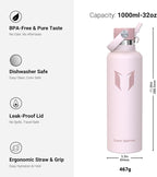 Super Sparrow Insulated Water Bottle - 17 Oz / 25 Oz / 32 Oz - Standard Mouth FlipFlow Flask - BPA Free, Leak Proof Drink Bottle- Ergonomic Straw Water Bottles for Work, Gym, Travel, Sports