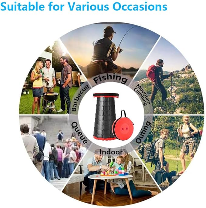 WESAPPINC Upgraded Collapsible Stool, Lightweight & Sturdy,Max 400lbs Portable Retractable Telescoping Stool Foldable Camping Stool for Adults Outdoor Hiking Garden BBQ Fishing (Black+Red)