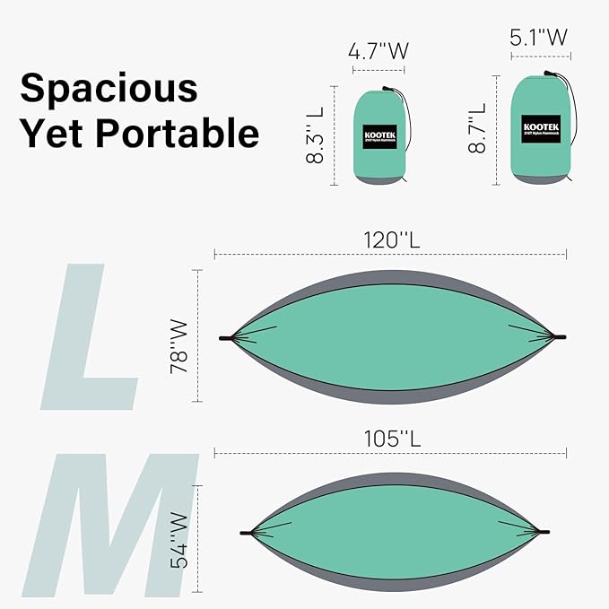 Kootek Camping Hammock, Portable Hammocks with Tree Straps & Attached Carry Bag, Camping Essentials Gear, Perfect for Outside Indoor Hiking Beach Backpack Travel