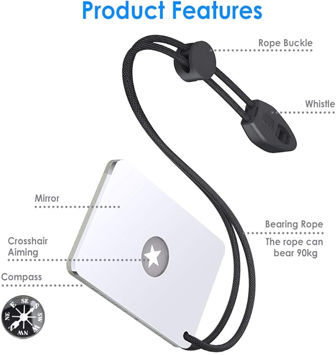 Signal Mirror 2 x 3 Inch, Military Grade Survival Mirror, 3 in 1 Hiking Camping Mirror with Compass and Whistle for Outdoor Adventure Emergency SOS Small Mirror