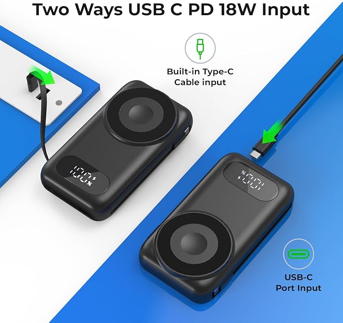 Magnetic Portable Charger 26800mAh for iPhone 16/15/14/13/12 with Built-in Cables，6-in-1 Wireless Power Bank with iWatch Charger and Compatible with Samsung, Android Phones, AirPods(Black)