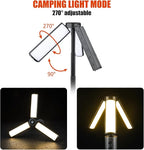 Rechargeable 3000mAh Camping Light with Stand 10w Max Power, Cordless Work Light with 3 LED Lamp Heads, Emergency Flashlight with Detachable Tripod, Black