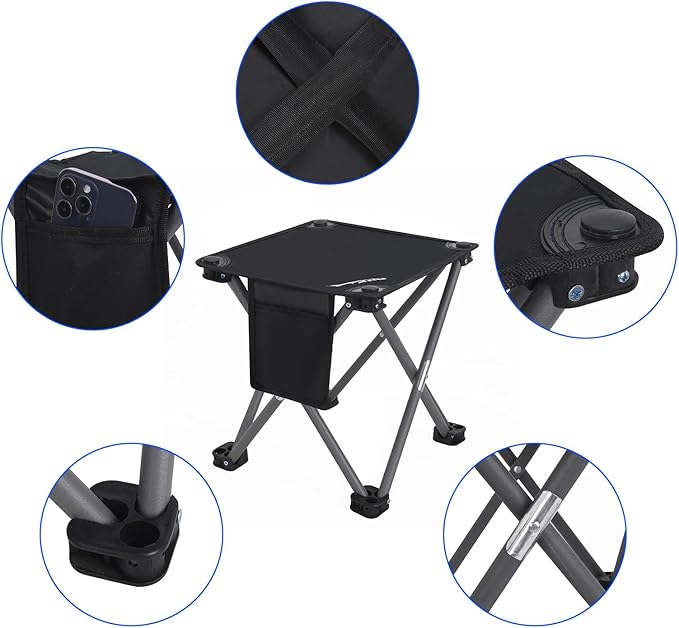 Roptat Camping Stool,Portable Folding Compact Lightweight Stool Seat for Camping Fishing Hiking Gardening Outdoor Walking Backpacking Travelling and Beach with Carry Bag (Black)