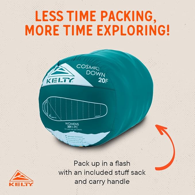 Kelty Cosmic 20 Down Mummy Sleeping Bag for Backpacking, Campers, 550 Fill Power, Recycled Fabrics with PFAS-Free DWR, Designed in Sunny Colorado,