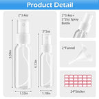 Spray Bottles, 2oz/50ml, 3.4oz/100ml Clear Empty Fine Mist Plastic Mini Travel Bottle Set, Small Refillable Liquid Containers with 2pcs Funnels and 24pcs Labels (4 Pack)
