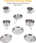 8PCS Stainless Steel Camping Cooking Set Cookware Mess Kit Cook Pots and Pan Set with Plates Cups, Lightweight Camping Cookware for Hiking Backpacking Outdoor Cooking and Picnic