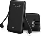 TG90° Portable Charger Power Bank,5000mAh Small Battery Pack with Built-in Foldable AC Wall Plug and Cables, Mini Battery Charger Compatible with iPhone 16 15 14 13 12 Samsung Google iPad etc