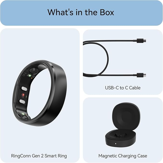 RingConn Gen 2, World’s First Smart Ring with Sleep Apnea Monitoring, No APP Subscription, 12-Day Battery Life, Stress/Heart Rate/Women's Health Tracker, Android & iOS Compatible (Black, Size 8)