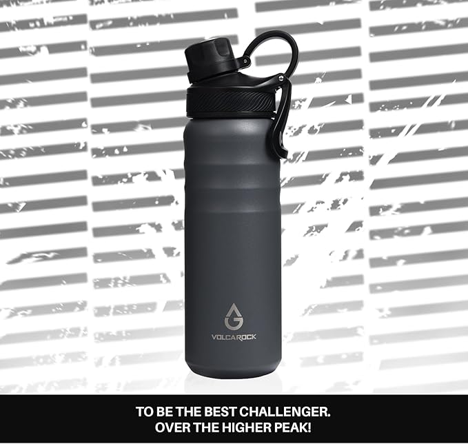 Stainless Steel Sports Water Bottle with Straw Lid Dustproof, 3 Lids, 24/32/40/64 oz BPA Free Vacumm Insulated Water bottle, Leakproof and Sweat Free, Perfect for The Go - 24 Oz Grey