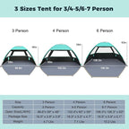 Gorich Beach Tent Sun Shelter for 3/4-5/6-7/8-10 Person with UPF 50＋ UV Protection, Lightweight & Easy Setup Beach Shade Canopy, Portable Beach Shade Tent Beach Cabana