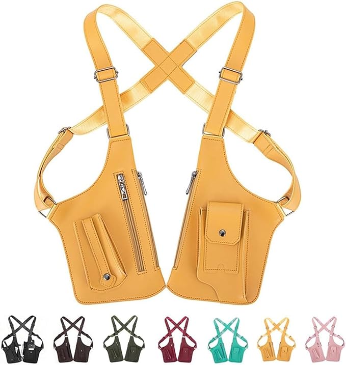 Double Shoulder Armpit Bag, Multi-pocket Anti-Theft Double Shoulder Bag for Travel and Daily Use, djustable Underarm Backpack (Yellow)