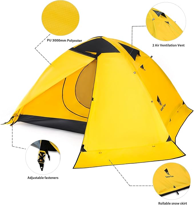 GEERTOP Ultralight 2 Person Backpacking Tent 4 Season Waterproof Camping Tent Double Layer Cold Weather Easy Set Up Tents for Family Camp, Hiking, Hunting Outdoor Mountaineering Travel