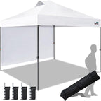 Eurmax USA NOMATTER ONE-Person Open&Close 10x10ft Pop Up Canopy Tent,Portable Shelter Canopy for Outdoor Events with 1 Removable Sidewall,Instant Canopies,Temporary Sunshade,Bonus 4 Sand Bags(White)