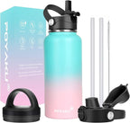 Water Bottle Insulated 32oz 40oz 64oz 128oz Straw Lid Spout Lid & 3 Lids, Leak Proof, Vacuum Insulated,Stainless Steel Water Bottle Wide Mouth for Sports, Gym or Office