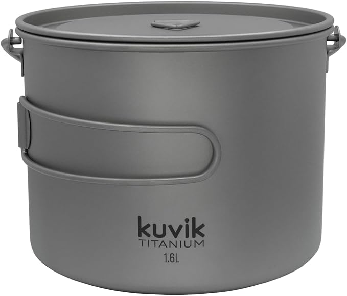 Kuvik 1600ml (54 oz) Titanium Pot with Bail Handle - Ultralight and Compact Pot for Backpacking, Camping, and Survival