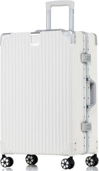 HotWay 28 Inch Checked in Luggage with Aluminum Frame,PC Hard Shell Suitcase with Spinner Wheels and TSA Lock, Large Suitcase for Travel, White