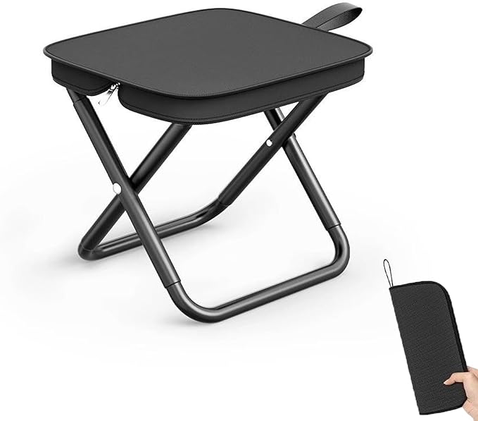 SNZ Portable Folding Camping Stool - Lightweight Folding Stool Chair, Portable Collapsible Seat with 250lbs Capacity - Mini Travel Chair for Camping, Hiking, Fishing & Outdoor Events (Black)