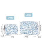 Narwey Cute Floral Makeup Bag Travel Cosmetic Bag Organizer Toiletry Bag Make Up Bags with Organized Pocket for Women Girls (Large,Blue Flower)