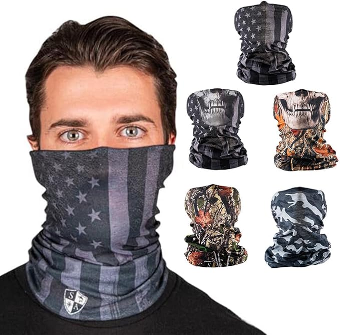 S A Company 5-Pack UV Face Shield | UV 30+ Multipurpose Neck Gaiter Balaclava for Adults
